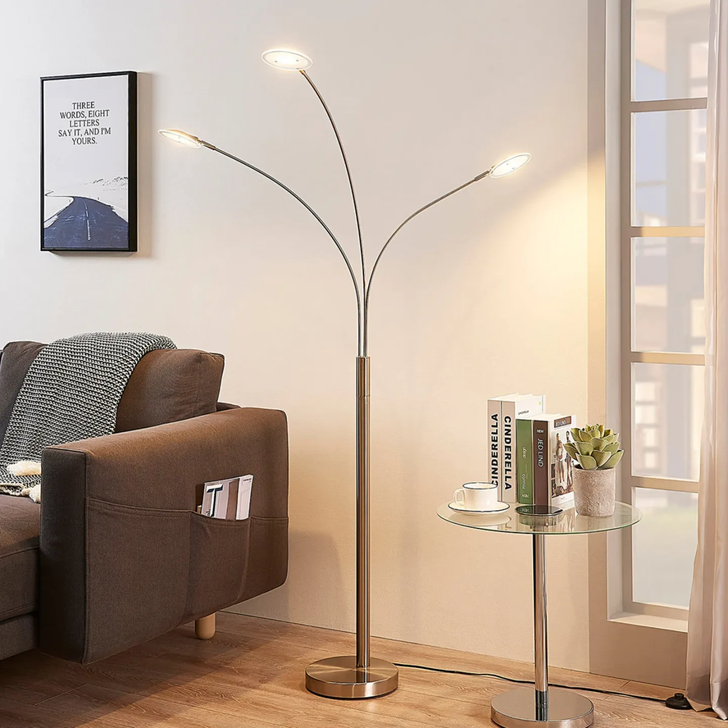 Anea 3 Gulvlampe Nickel/White - Lindby - Stue - Moderne - Metall - Med flere lyskilder