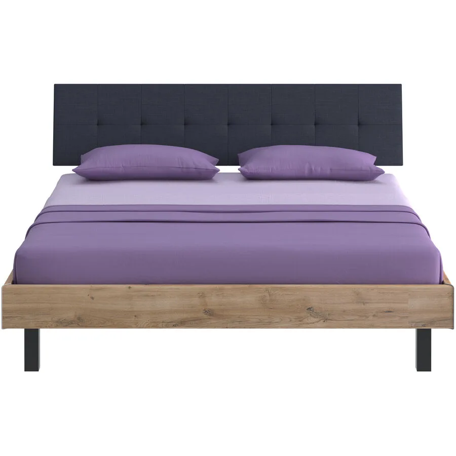 Modular Bett Livorno Natur, Schwarz MDF, Stoff, Metall 160 x 200 cm
