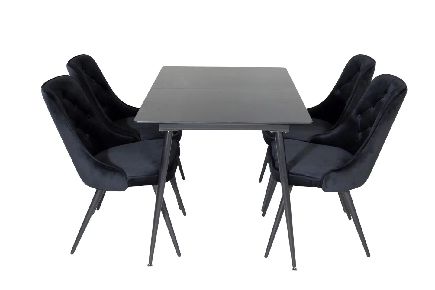 Silar Matgrupp Förlängningsbar 120 cm Rektangulär med 4 Velvet Deluxe stolar - Svart