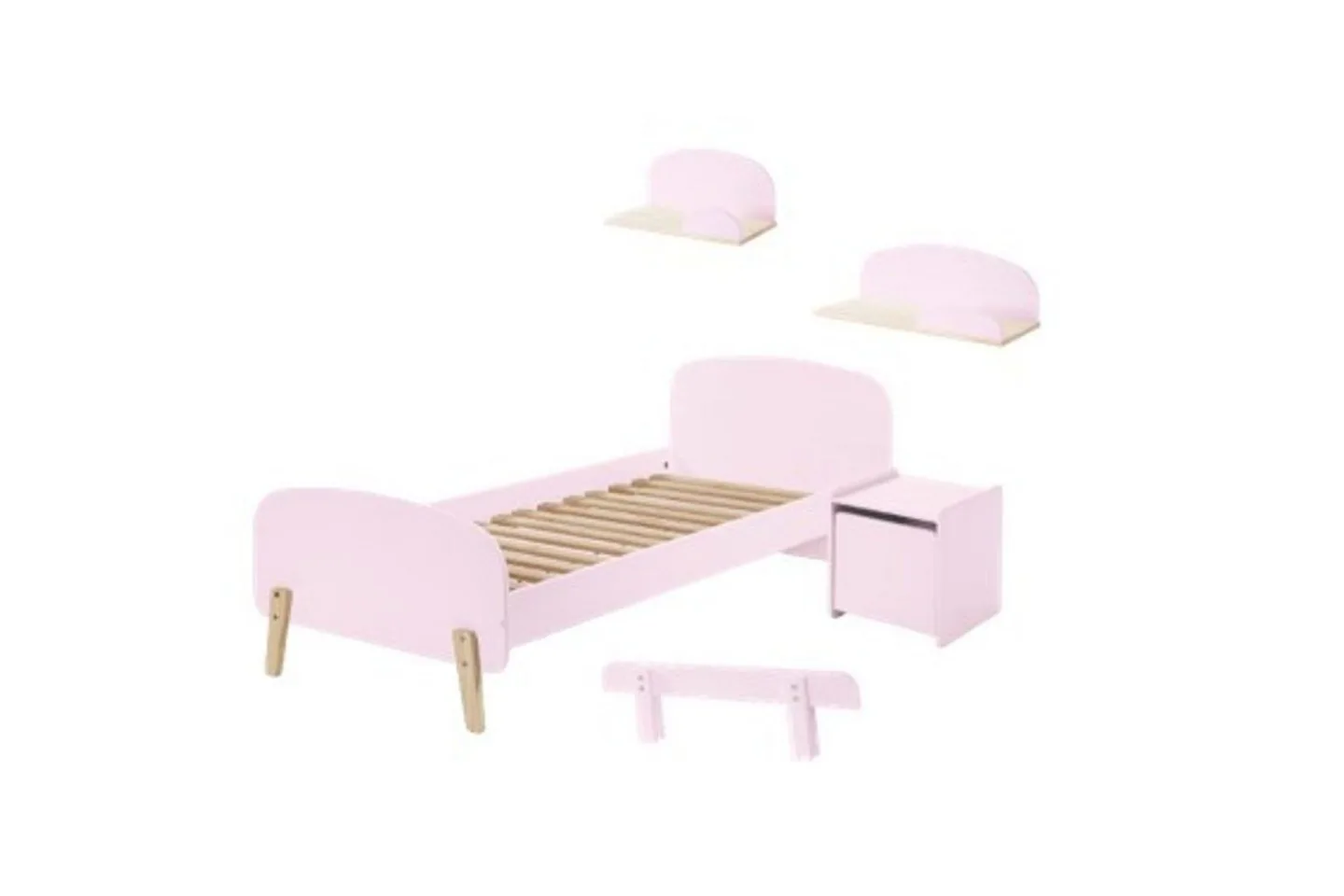 Säng med sängbord Vägg hyllor Skyddsrail Kiddy Rosa - Rosa