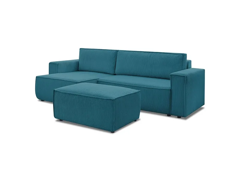 Ecksofa mit Hocker BOBOCHIC NIHAD Cord-Stoff hellblau