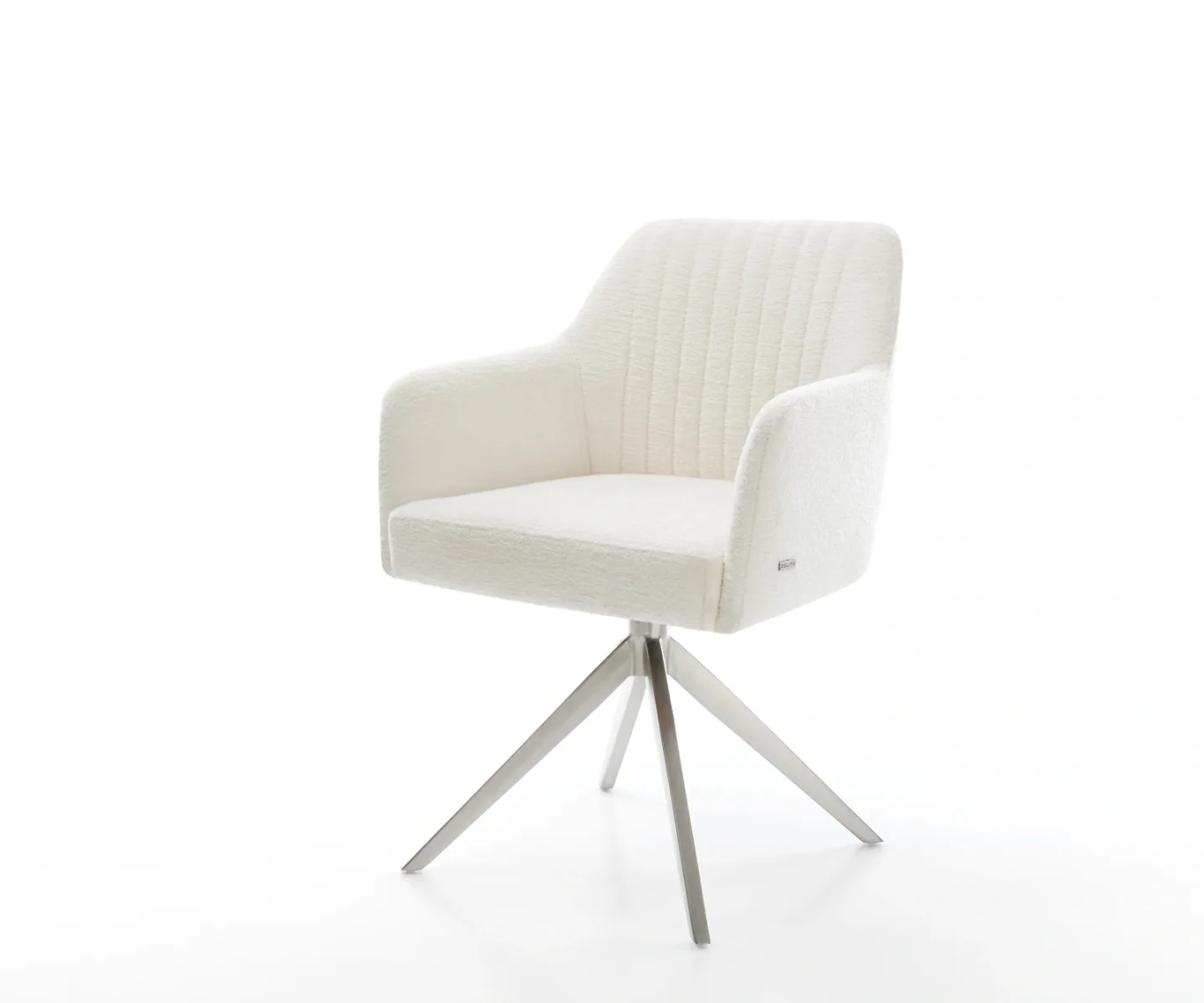 Drehstuhl Greg-Flex Bouclé Soft Beige Kreuzgestell breit Edelstahl 360° drehbar Wippfunktion Taschenfederkern
