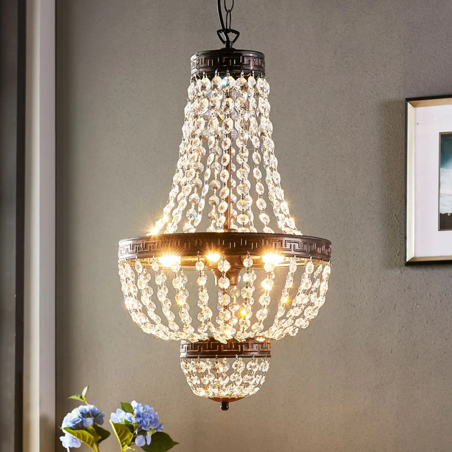 Jorve Lysekrone Crystal/Antique - Lindby - Stue - Antikk - Krystall - Med en lyskilde