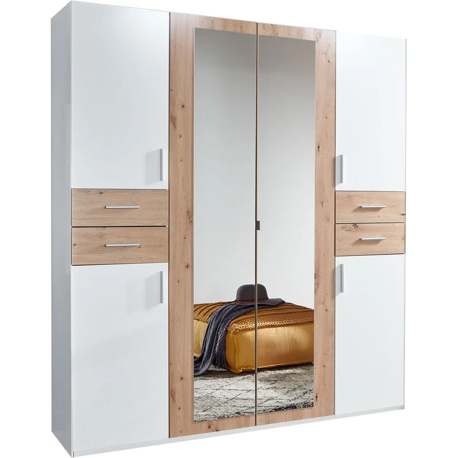 Kleiderschrank Vasquez weiss/Eiche Nachbildung Holzwerkstoff B 180 cm