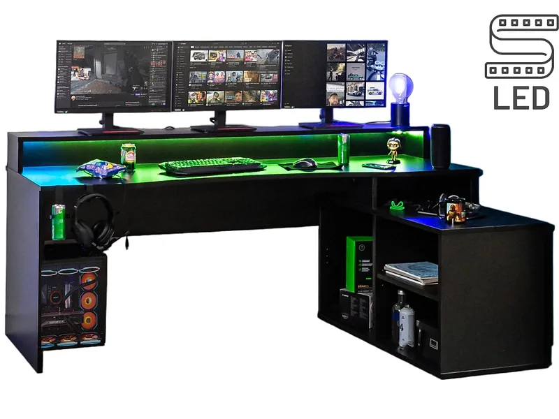 Gaming Schreibtisch PURE 125.4x200x91.1cm schwarz