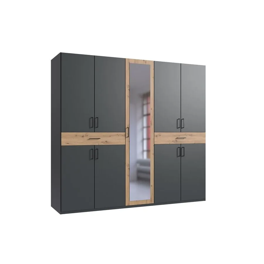 Kleiderschrank Tiby graphit/Eiche Nachbildung Holzwerkstoff B 225 cm