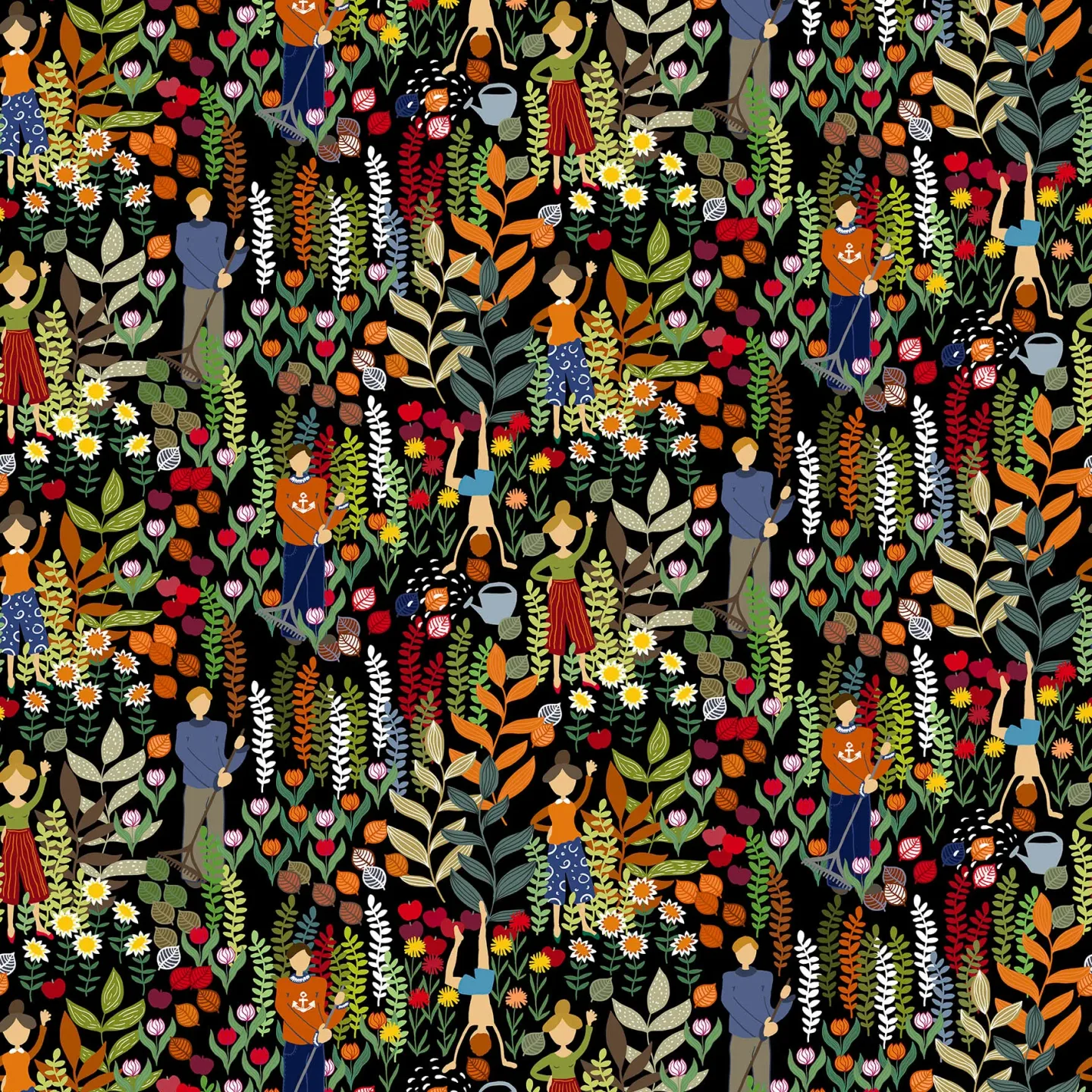 Arvidssons Textil Trädgård Stoff Schwarz-multi