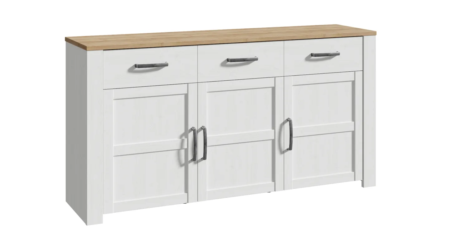 Sideboard mit 3 Schubladen Lärche weiß - Eiche - 166 cm - BOHOL