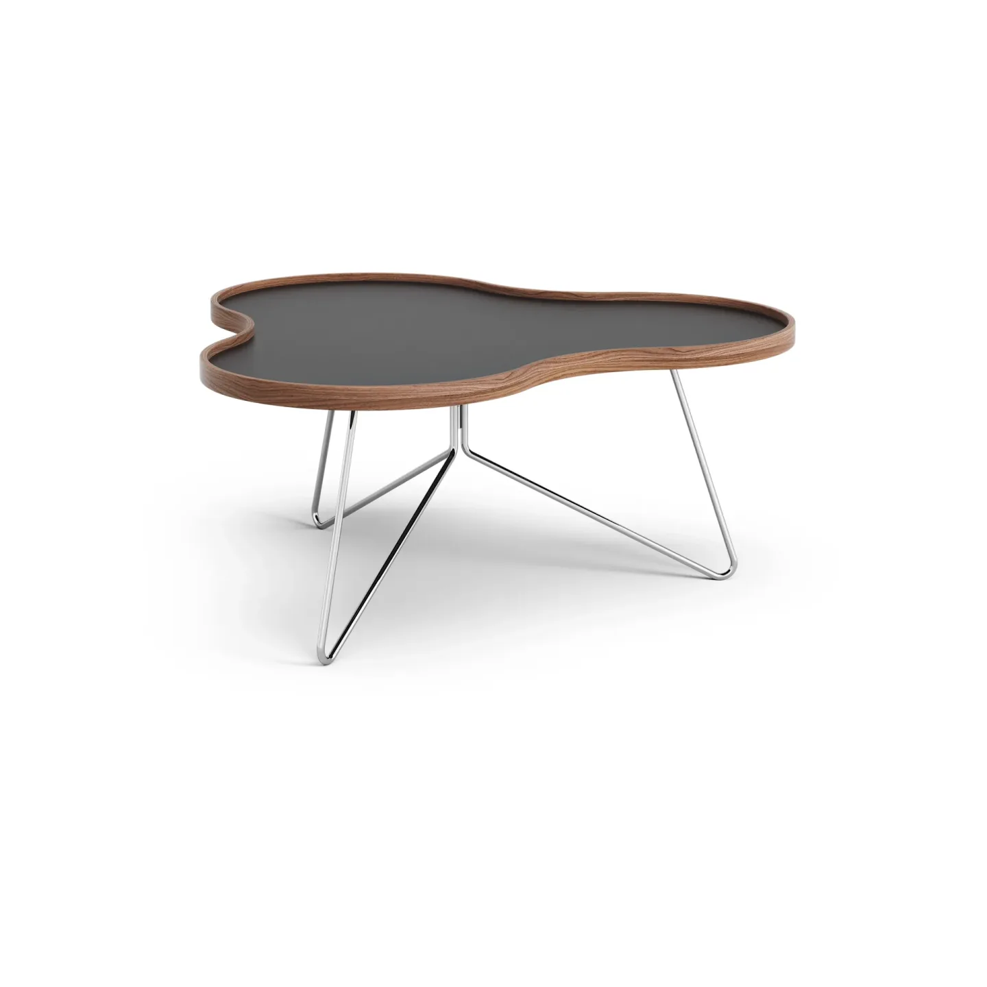 Swedese Flower Tisch 84 x 90cm Schwarz, 39cm, Walnusskante, Chromgestell