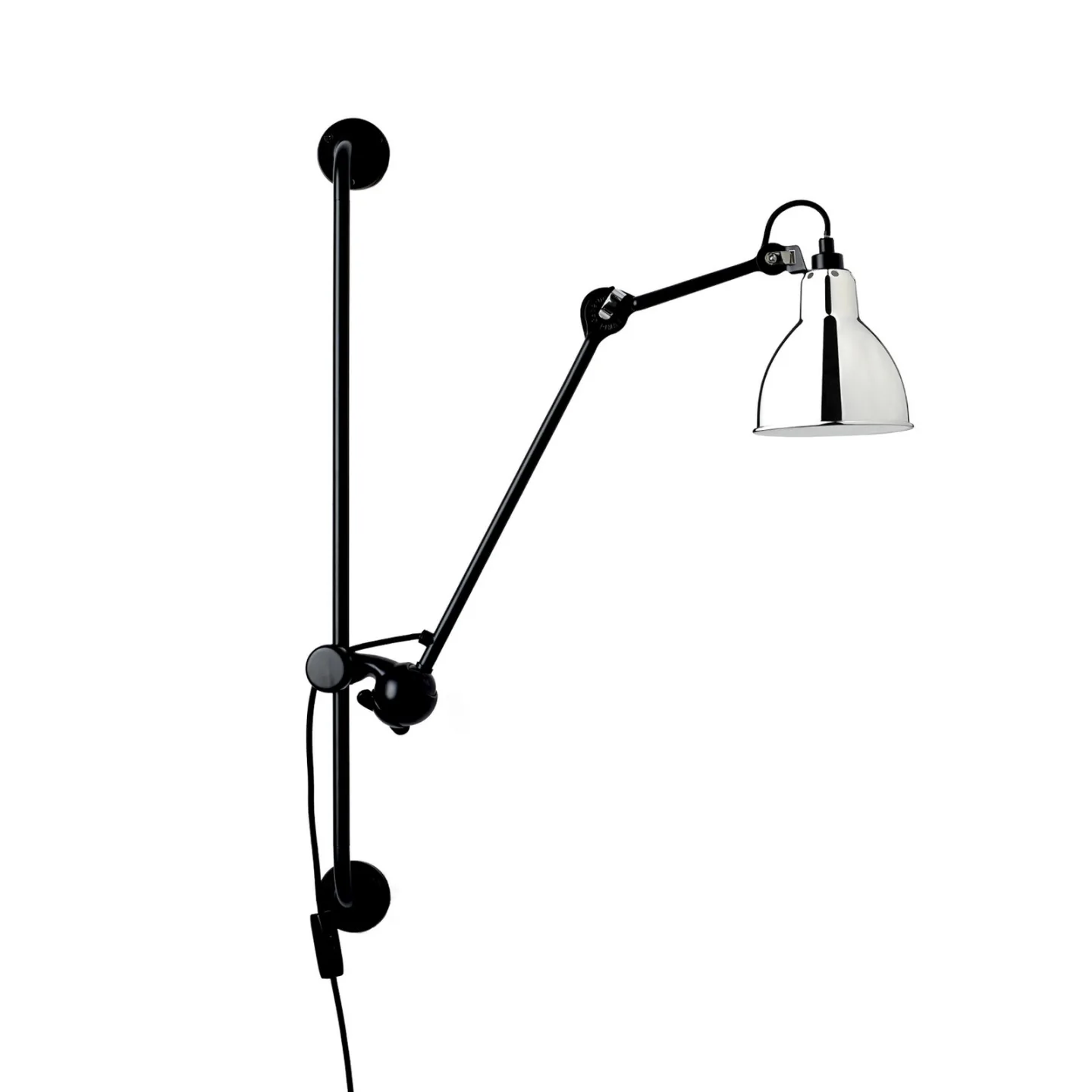 210 Wandleuchte schwarz/chrom - Lampe Gras 201 Round - Wohnzimmer - Design - Metall - Einflammig
