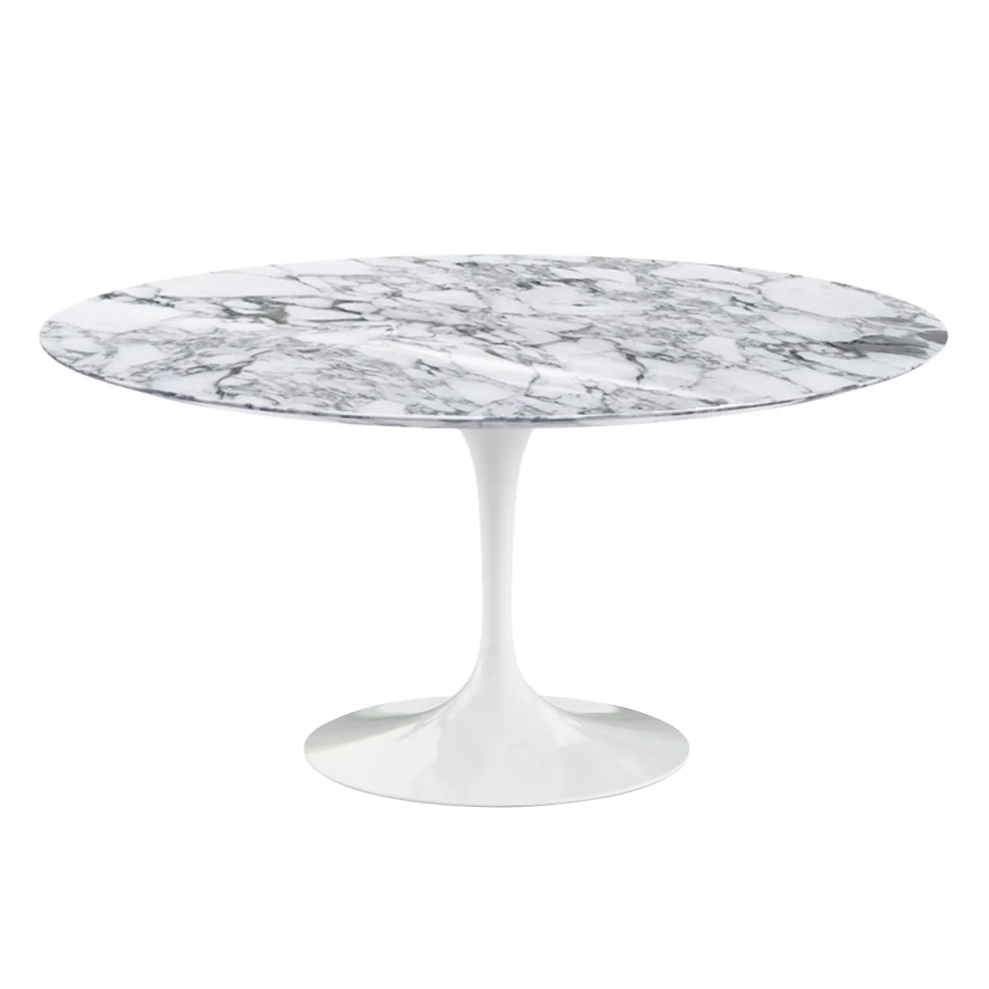 Knoll - Saarinen Round Table - Matbord, Ø 152 cm, Vitt underrede, skiva i matt vit Arabescato marmor - Matbord - Eero Saarinen