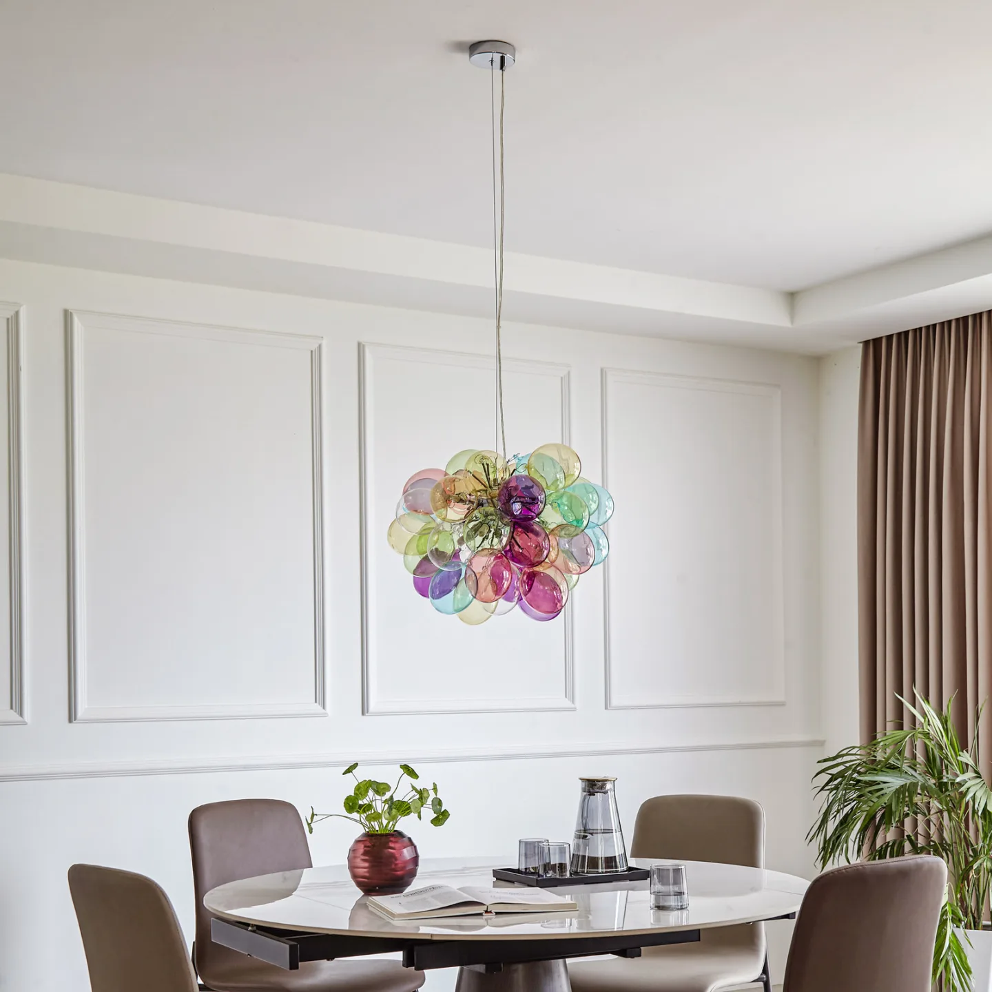 Lucande Hängeleuchte Diborah, Ø 50 cm, bunt, Glas, G9 - Wohnzimmer - Design - Gebündelt