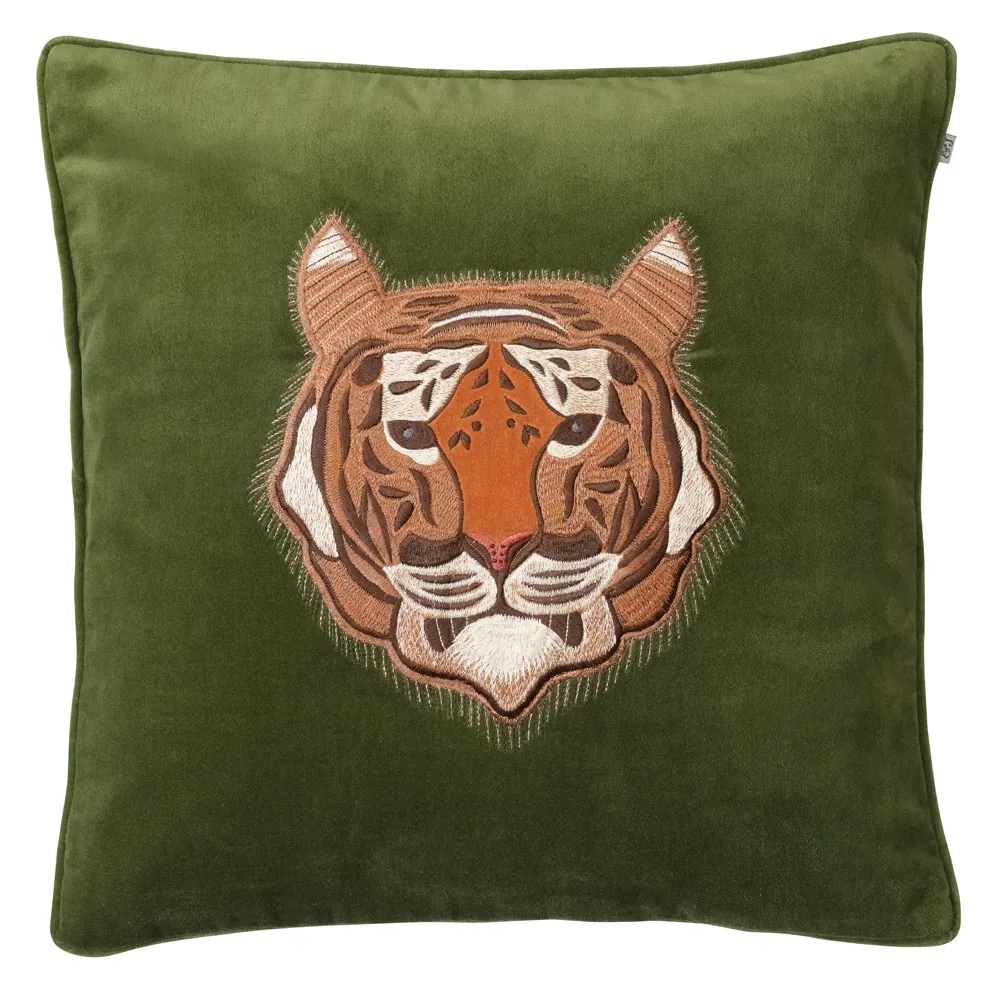 Chhatwal & Jonsson Embroidered Tiger kuddfodral 50x50 cm Cactus green