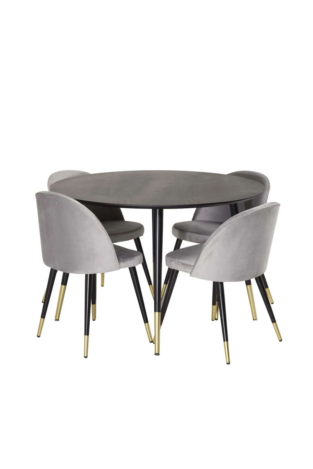 Dipp Essgruppe Tisch schwarz und 4 Velvet Stühle grau.