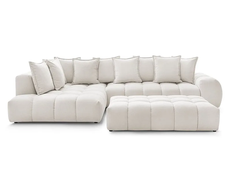 Ecksofa mit Hocker BOBOCHIC EVEREST Stoff mit Textur weiss