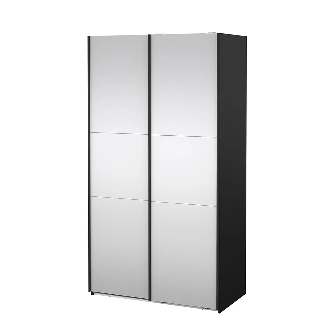 Como Schiebetürenschrank 2 Türen mit Spiegel 120x220cm matt schwarz.
