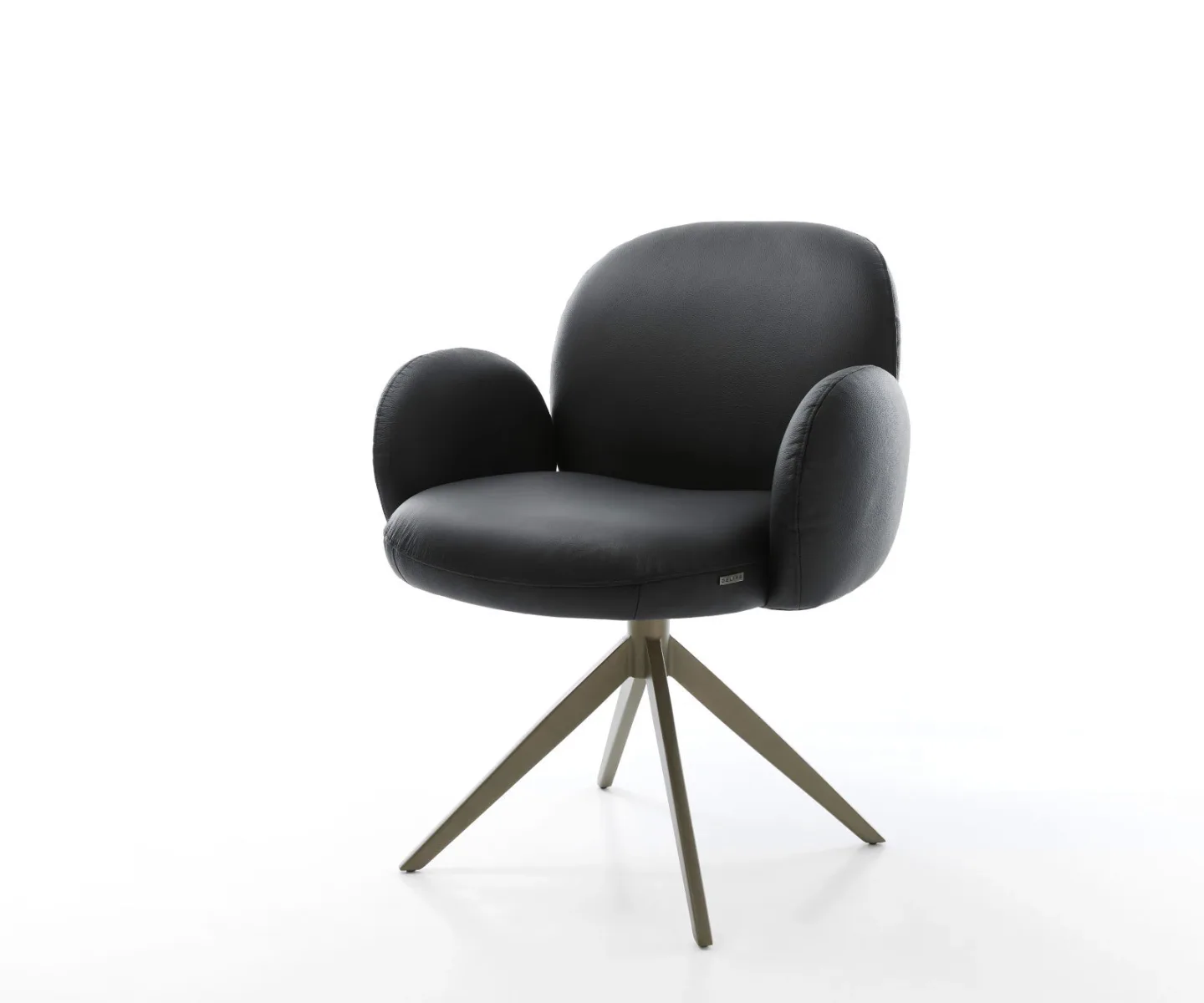 Drehstuhl Nube-Flex mit Armlehnen Echt-Leder Schwarz Kreuzgestell breit Effektfinish Titan 360° drehbar Wippfunktion Taschenfederkern