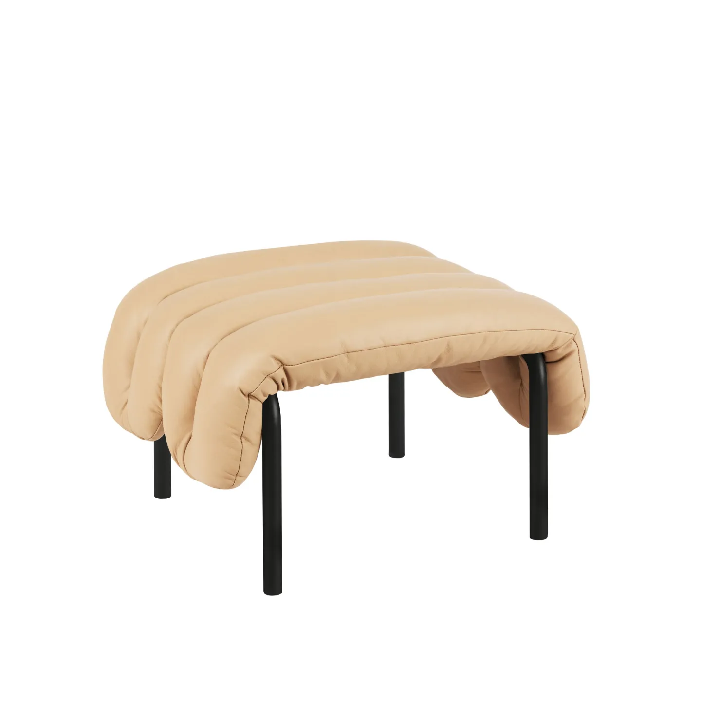 HEM - Puffy Ottoman - Sand Leather/Black Grey - Fotpallar - Faye Toogood - Beige,Svart - Läder/Naturmaterial/Metall/Trä/Skum