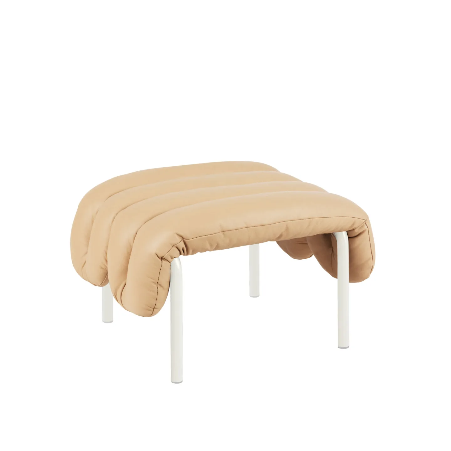 HEM - Puffy Ottoman - Sand Leather/Cream - Fotpallar - Faye Toogood - Beige - Läder/Naturmaterial/Metall/Trä/Skum