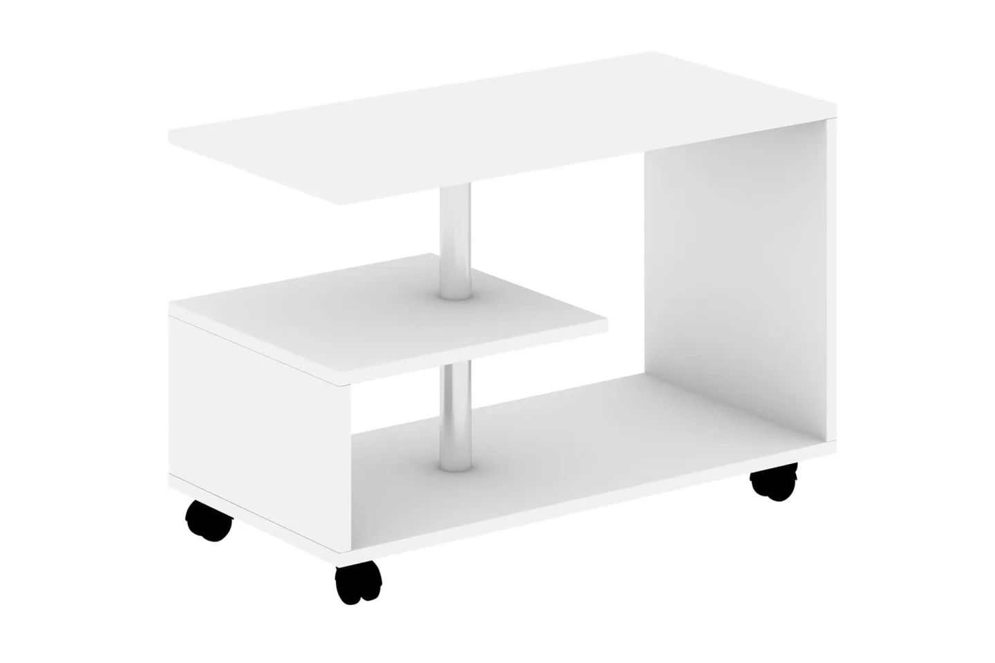 Elegancia Soffbord 80 cm med Förvaring Hylla på Hjul - Vit