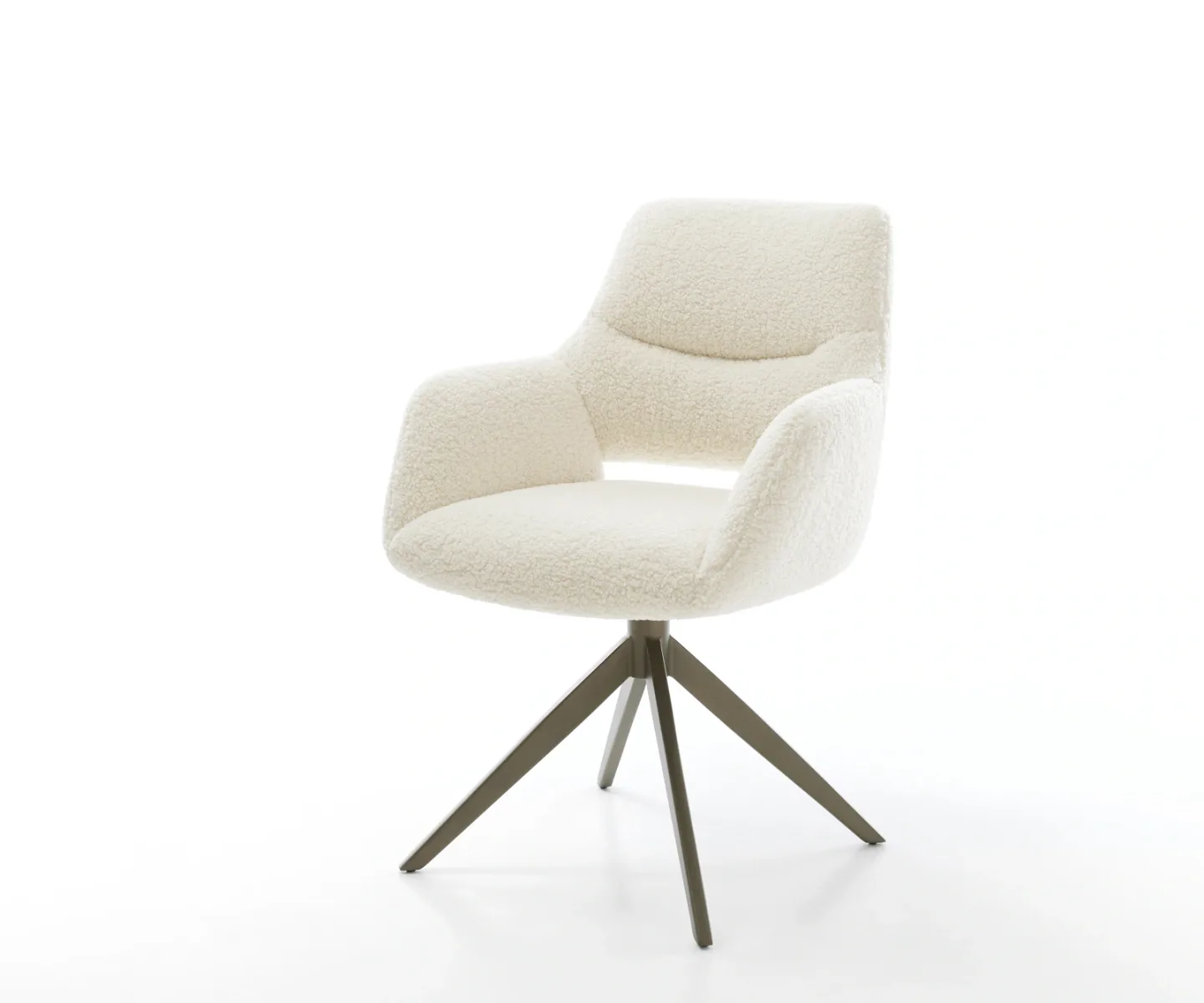Drehstuhl Yago-Flex mit Armlehnen Teddystoff Beige Kreuzgestell breit Effektfinish Titan 360° drehbar Wippfunktion Taschenfederkern