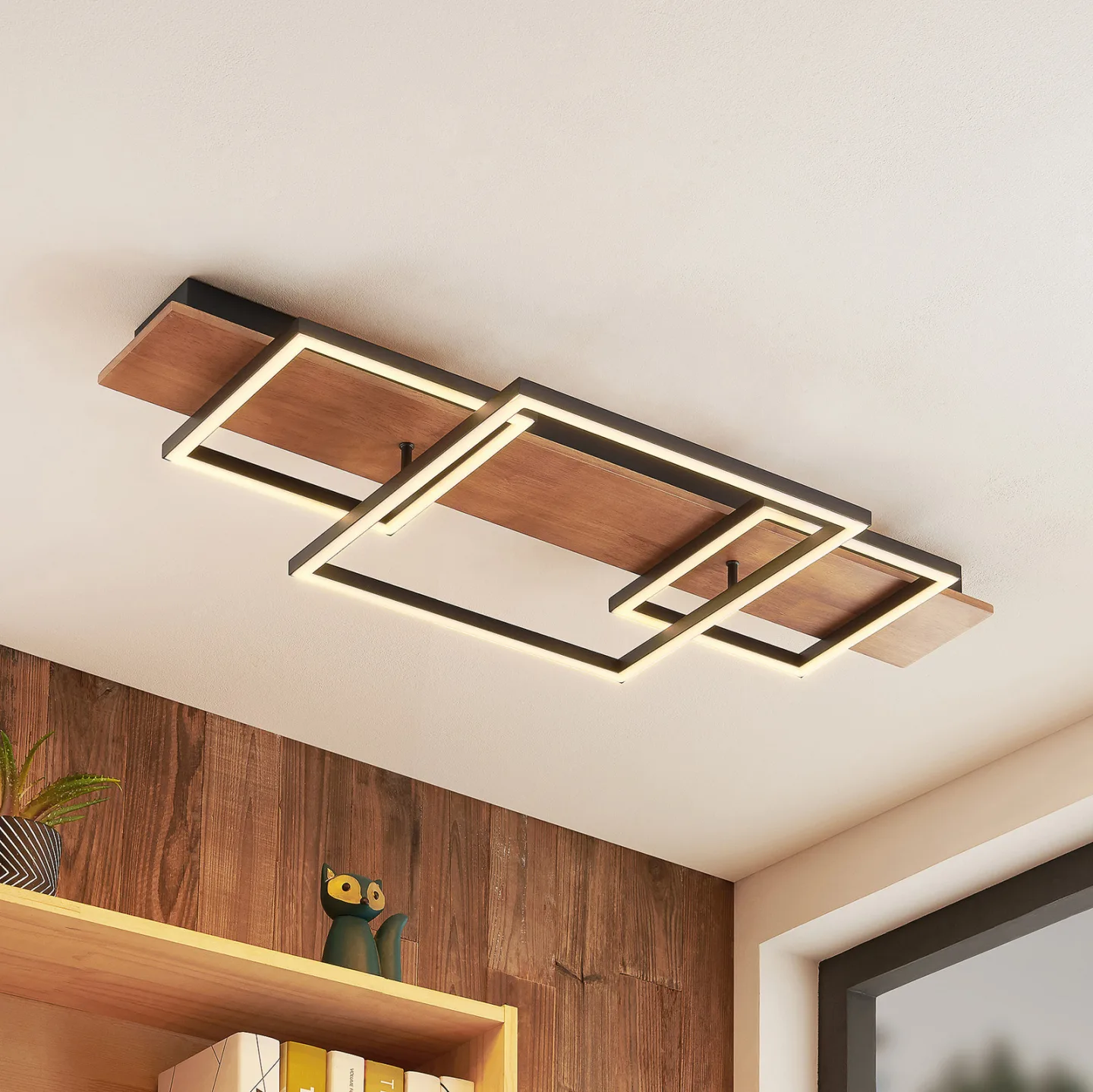 Chariska LED Taklampe L95 Wood/Black - Lucande - Stue - Moderne - Tre - Kantet