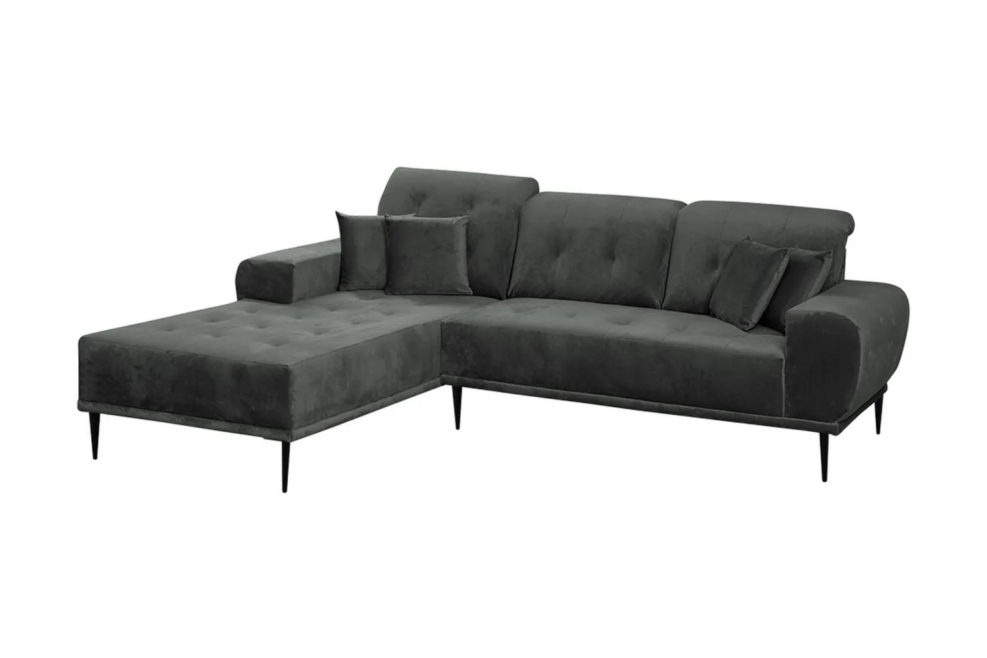 Rapale 3-sits Soffa med Divan Vänster med Kuddar - Sammet/Ljusgrå/Svart