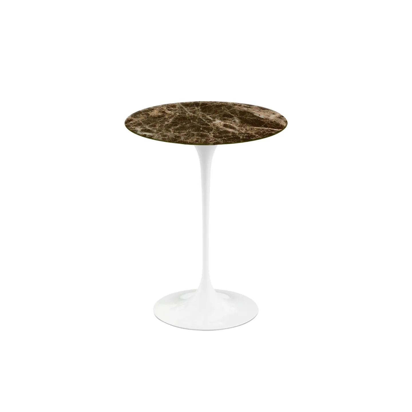 Knoll - Saarinen Round Table - Småbord, Vitt underrede, skiva i glansig brun Emperador marmor, Ø 41 - Sidobord - Eero Saarinen - Brun - Metall/Sten