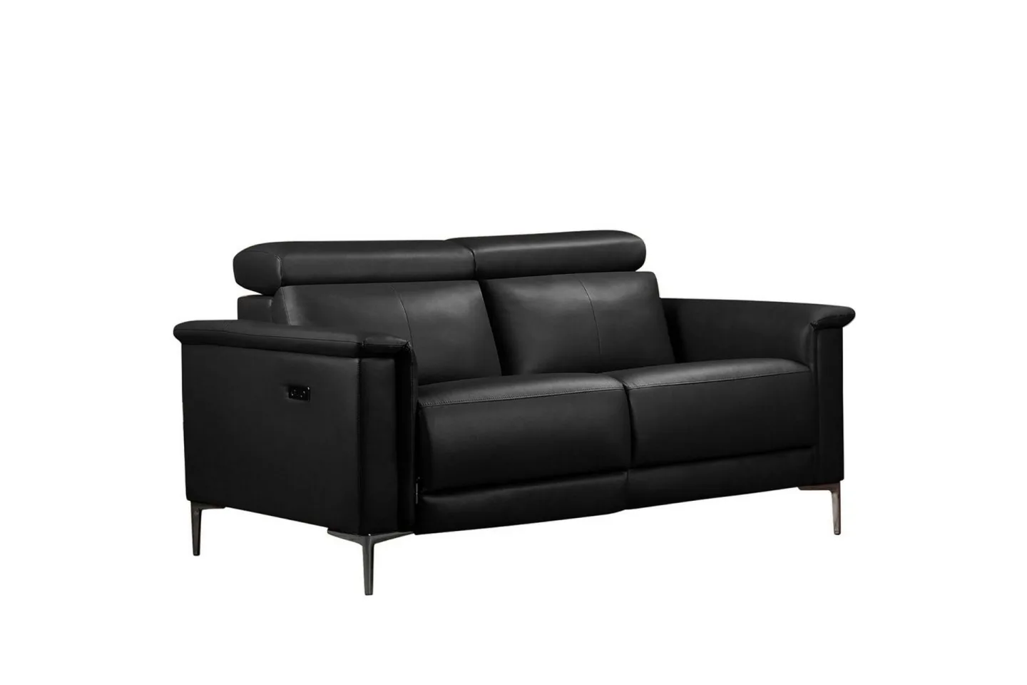 Reclinersoffa utan hörn Loft24 2-sitssoffa Lund Svart, Läder/PU, Elektrisk vilstol Svart, Graphite Grey -