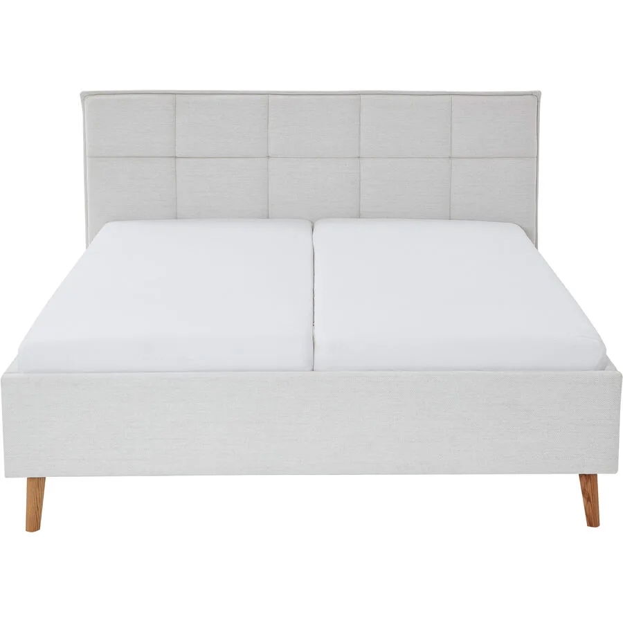Bett Palle Beige, Natur Stoff, Eiche Massivholz 160 x 200 cm