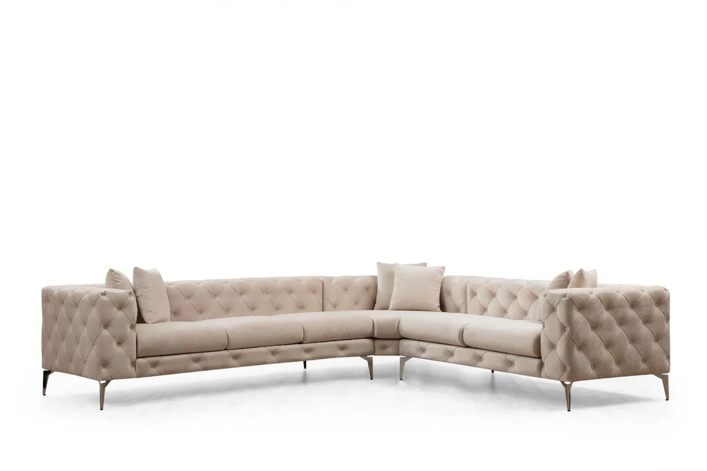 Beachport Stor Hörnsoffa 6-sits L formad - Beige / Sammet