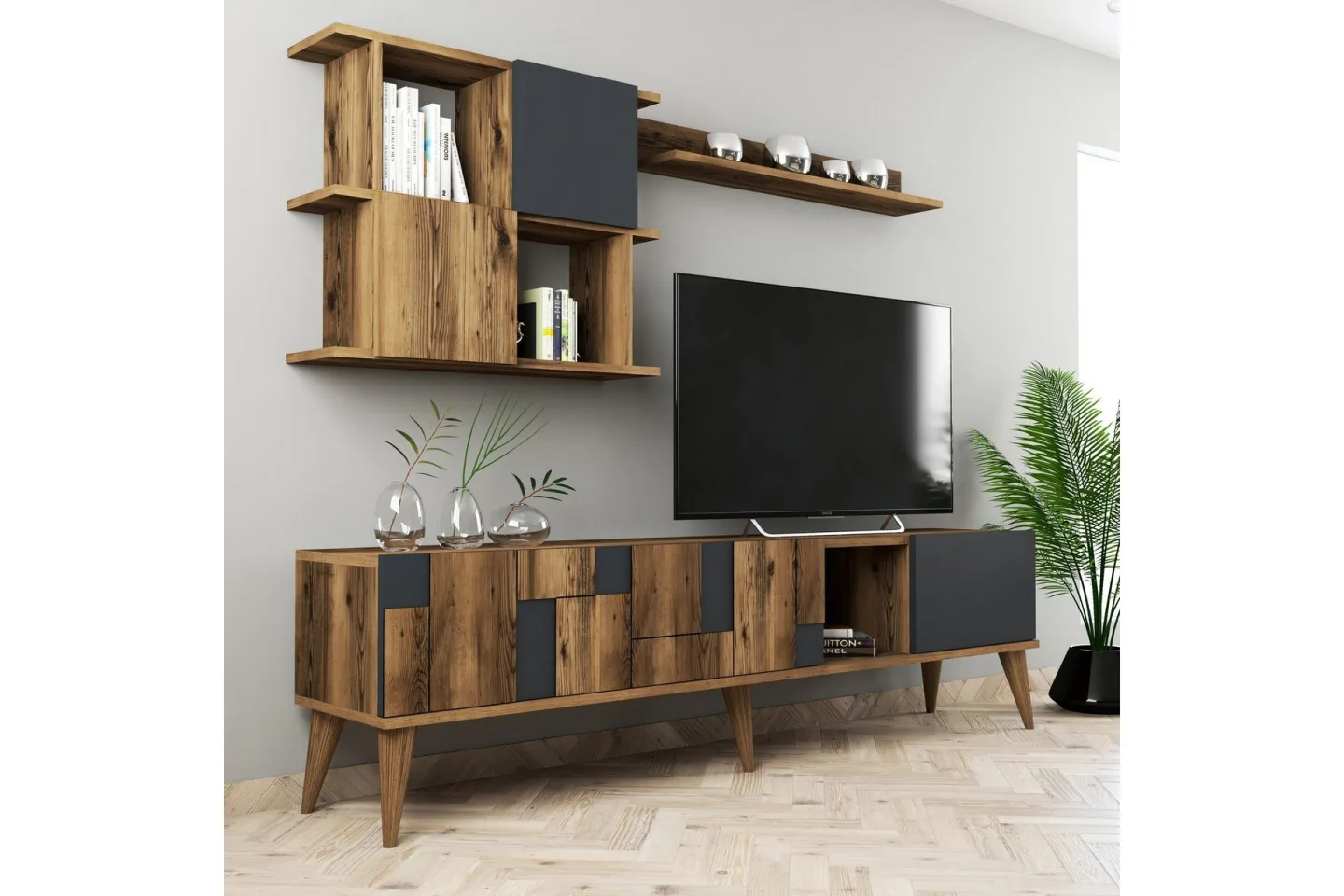 Alsacia Tv-möbelset 180 cm - Mörkbrun/Antracit