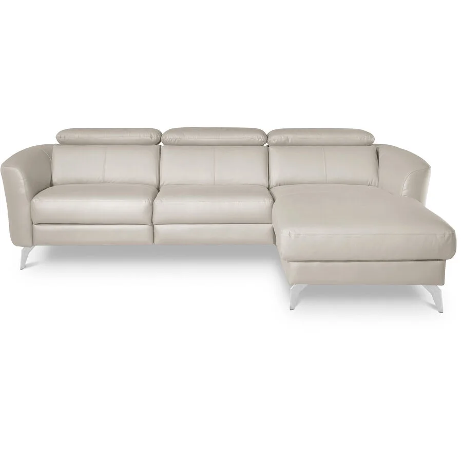 Ecksofa Simba Links 100% Echtleder + Korpus Lederlook Eisgrau B 261 T 183 cm