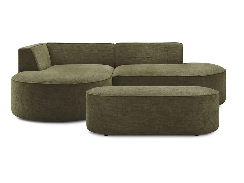 Ecksofa mit Hocker BOBOCHIC ROUSSEAU Stoff mit Textur grün