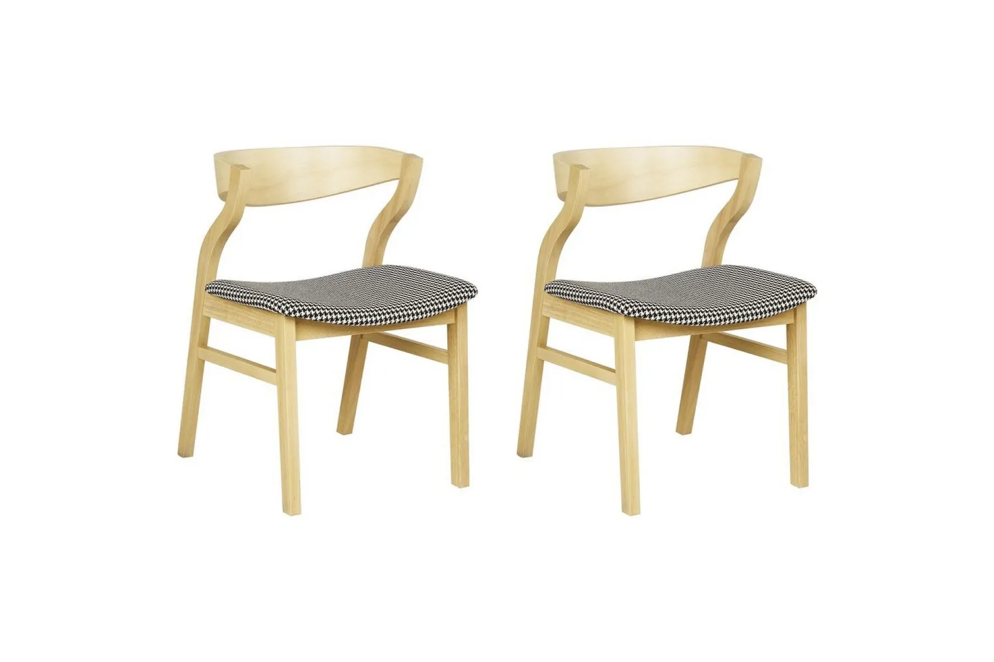 Set med 2 matstolar Maroa - Ljus trä, svart, vit