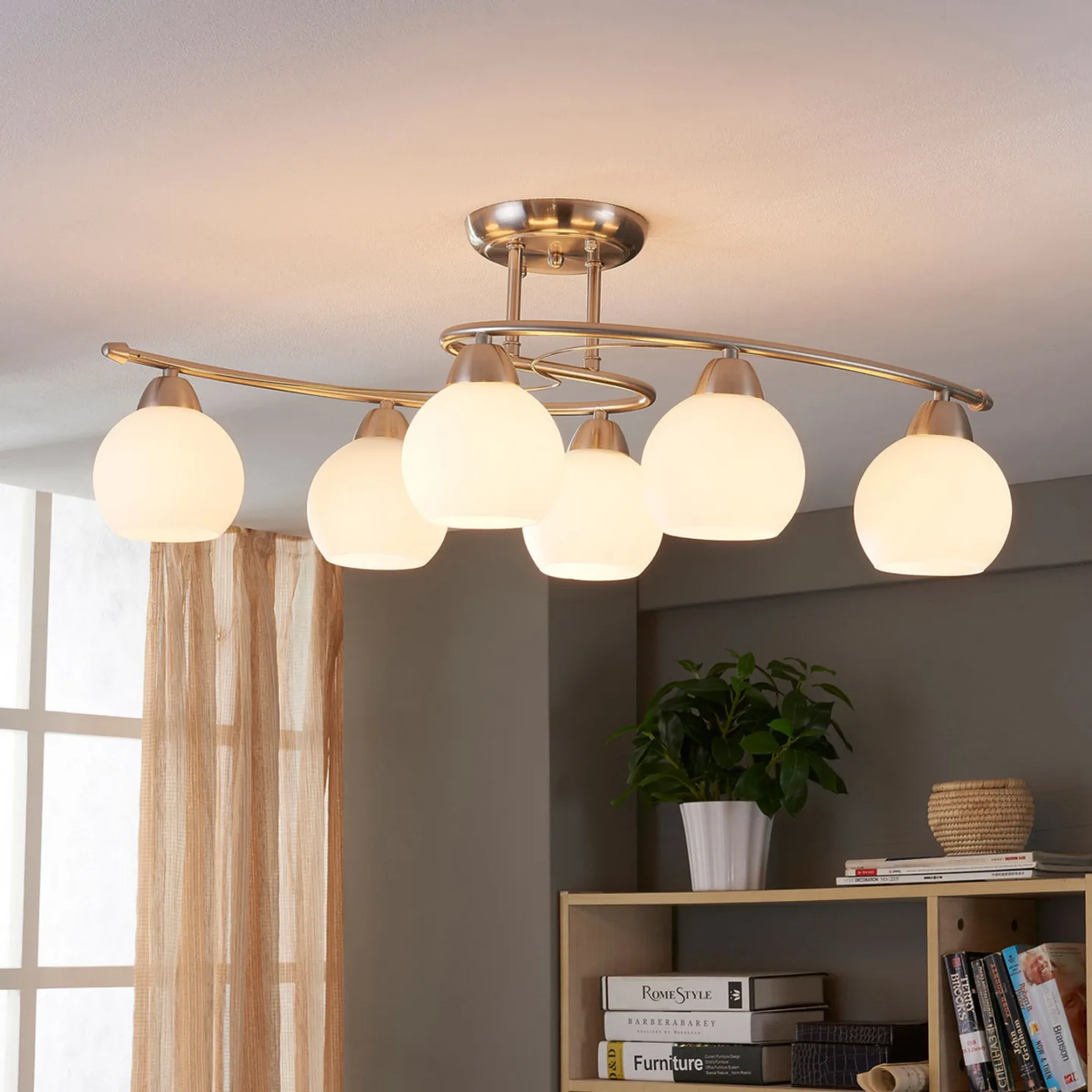 Svean 6 Deckenleuchte White/Nickel - Lindby - Wohnzimmer - Modern - Glas - Kugel