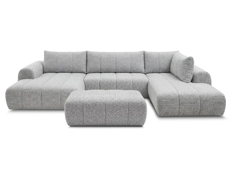 Panorama-Ecksofa mit Hocker BOBOCHIC NESTY Stoff chiniert hellgrau
