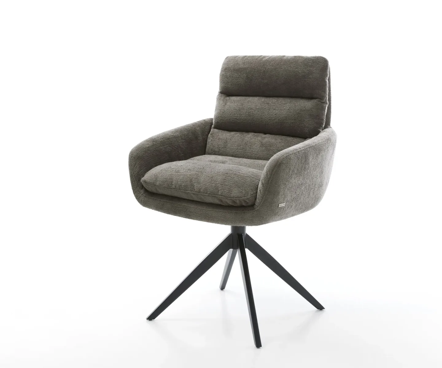 Drehstuhl Abelia-Flex mit Armlehnen Bouclé Soft Schlamm Kreuzgestell breit Schwarz 360° drehbar Wippfunktion