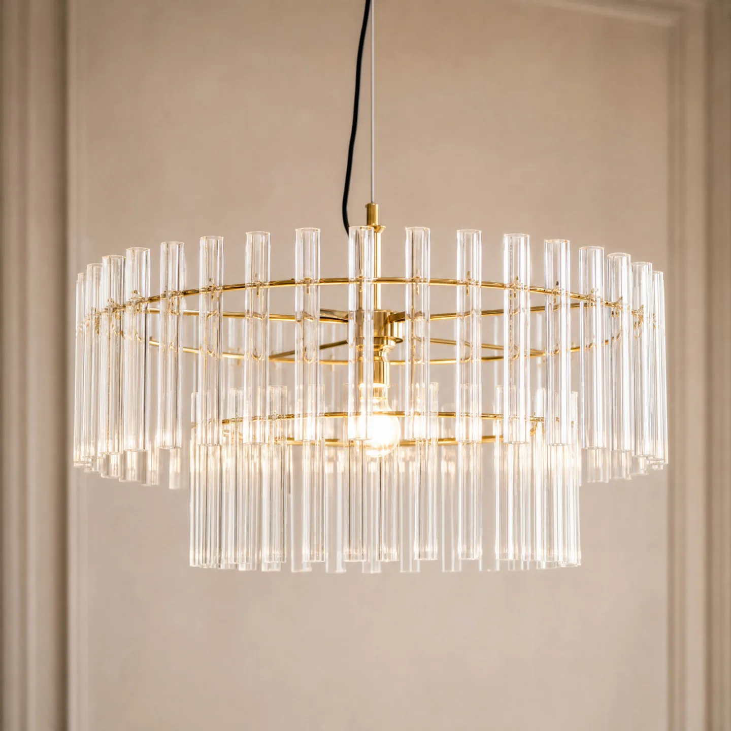 Leanna hængelampe, klar/messing, Ø 54 cm, glas – Lucande - Stue - Moderne - Med én lyskilde
