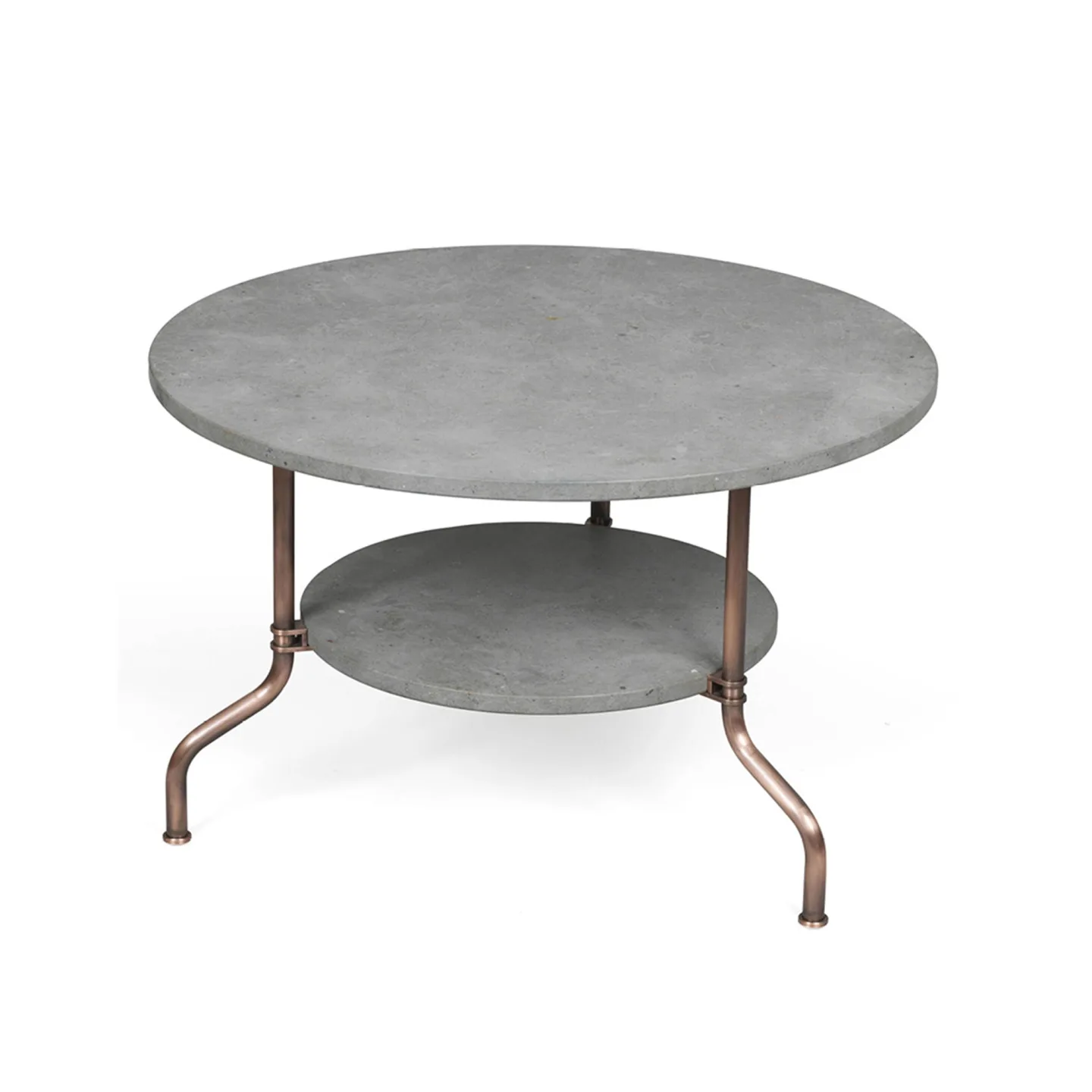 Källemo - Sven Bord Ø80 Höjd 50cm, Kalksten, Kopparbehandlat stålstativ - Soffbord - Mats Theselius - Grå - Metall/Sten