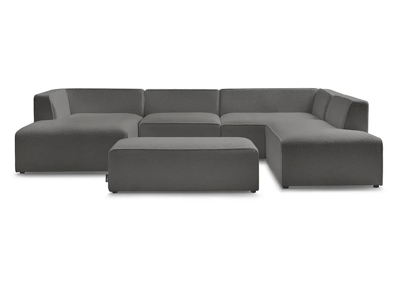 Panorama-Ecksofa mit Hocker BOBOCHIC MEGEVE Boucle-Stoff dunkelgrau