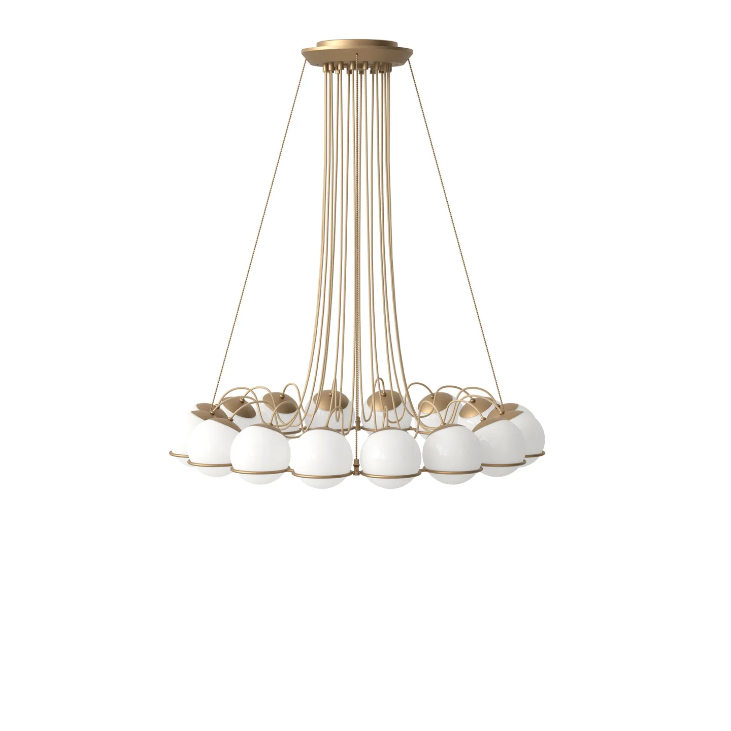 Astep - Model 2109/16/14, 16 Opaline Spheres (14cm Diameter), Champagne Structure - Takkronor - Gino Sarfatti - Guld,Vit