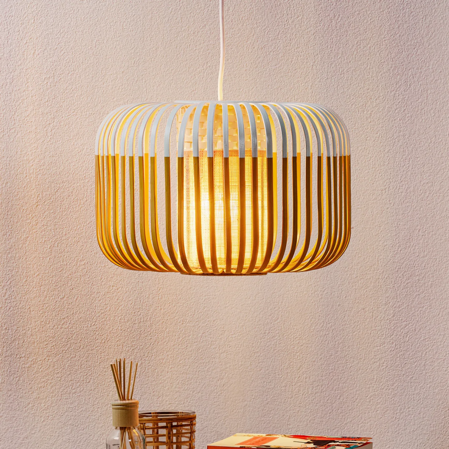 Bamboo Pendelleuchte S White - Forestier Bamboo Light S - Wohnzimmer - Design - Bambus - Einflammig