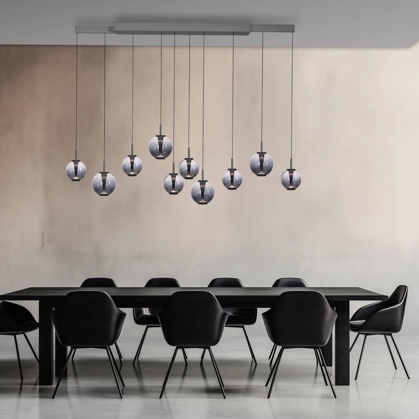 E-Infinity LED-Hängelampe grau/rauchgrau 198cm,10-flg - PURE - Esszimmer - Glas - Mit Schirm
