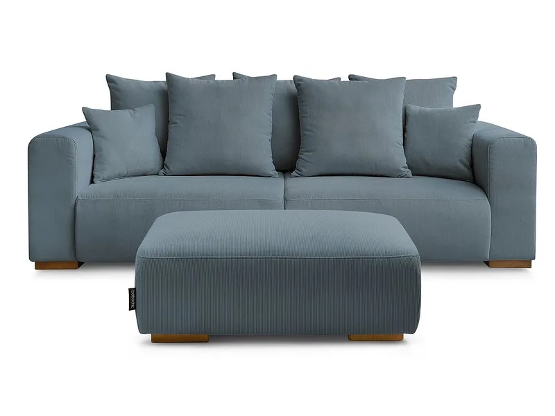 3er Sofa mit Hocker BOBOCHIC SIDONIE Cord-Stoff dunkelblau