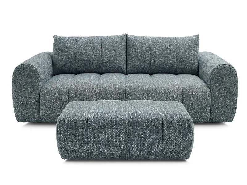 3er Sofa mit Hocker BOBOCHIC NESTY Stoff chiniert blau