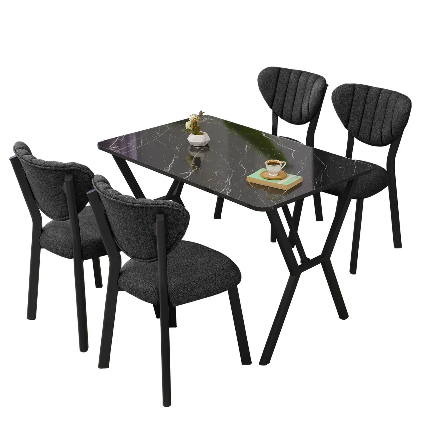 Krylor Matgrupp Bord 110 cm + 4 Stolar - Antracit Och Svart
