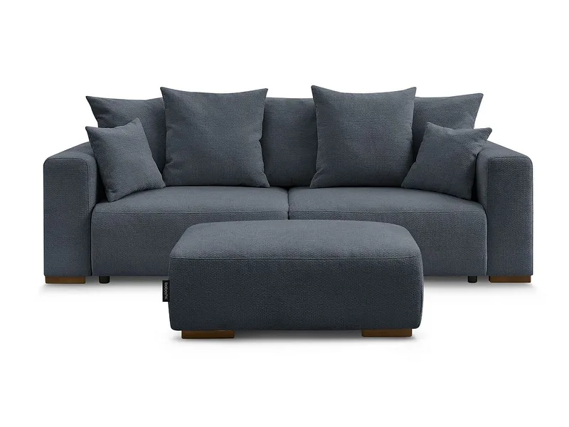 3er Sofa mit Hocker BOBOCHIC SIDONIE Stoff chiniert dunkelblau