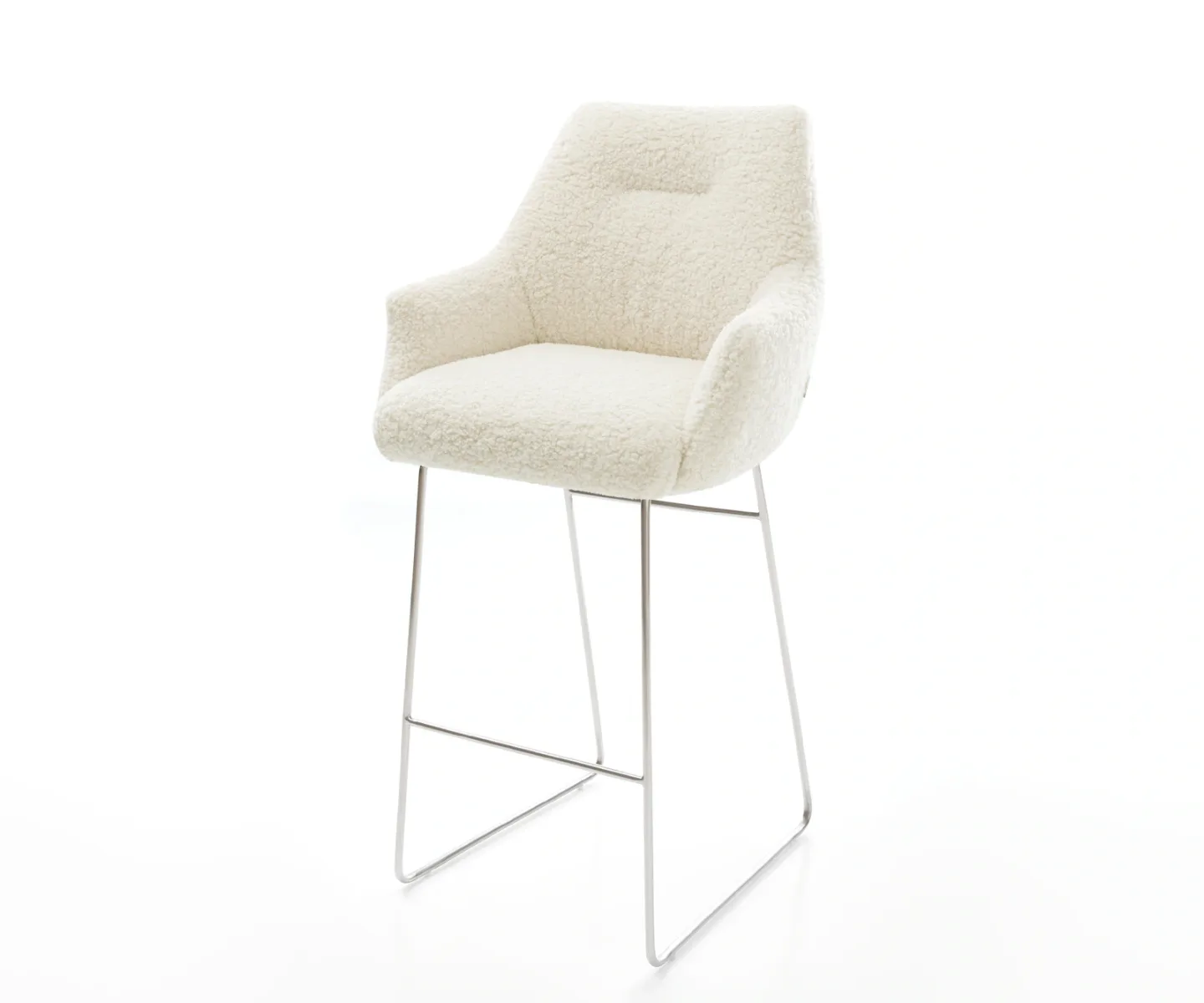 Barstuhl Alja-Flex Teddystoff Beige Kufengestell Edelstahl Silberfarben Taschenfederkern