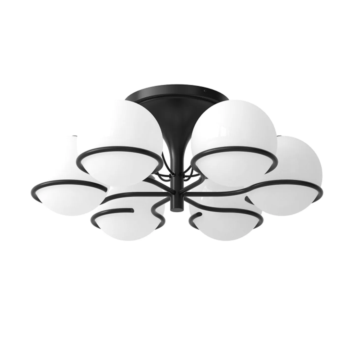 Astep - Model 2042/6, 6 Opaline Spheres (20cm Diameter), Black Mount - Plafonder - Gino Sarfatti - Svart